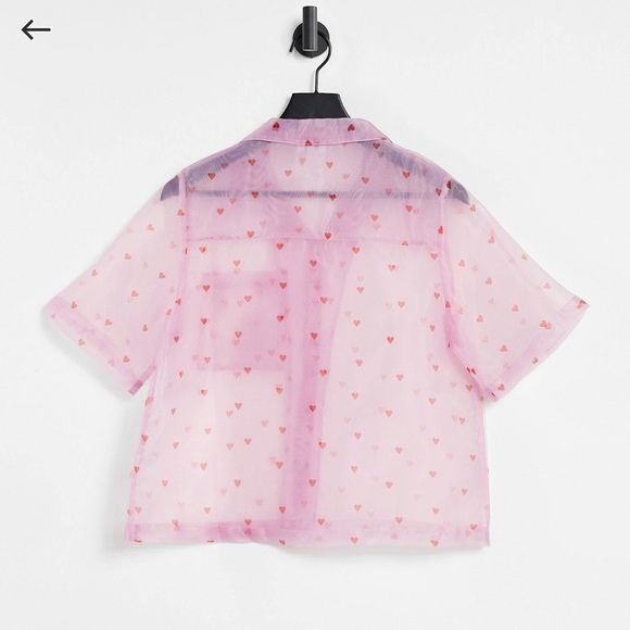 ASOS Curve Skinny Dip Organza Shirt w/ Cute Heart Print US 18 / UK 22 - Picture 2 of 9